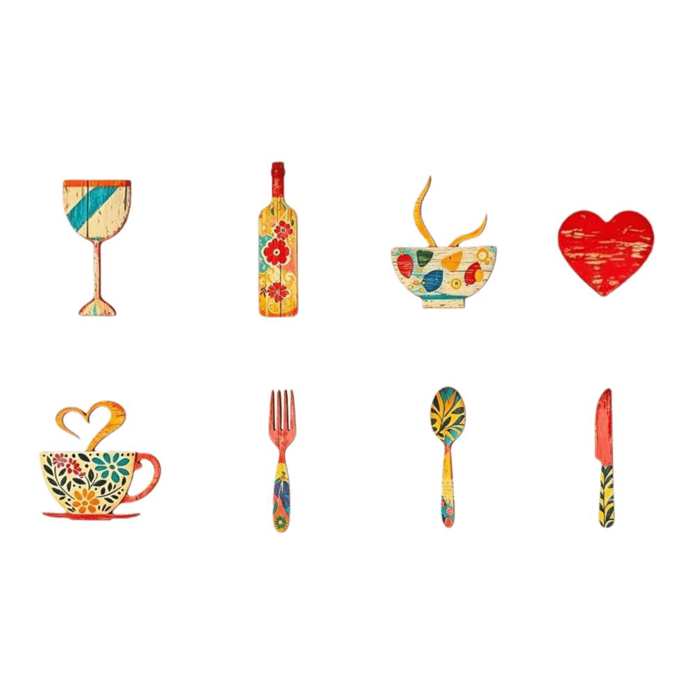 7/8 pcs Coffee Themed Coffee Utensil Wooden Ornament Coffee Wall Sticker Hangings Home Decoration
