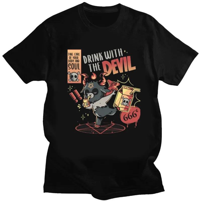 Мужская футболка с коротким рукавом, крутая футболка Бафомета, кавайная футболка сатаны, демона, призрака, оккультной козы, графические рубашки, кавайная одежда, рубашка в стиле аниме