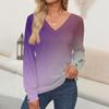 Women's Tops Gradient Printed Long Sleeve Shirt V Neck Casual Loose T-Shirt Autumn Clothing