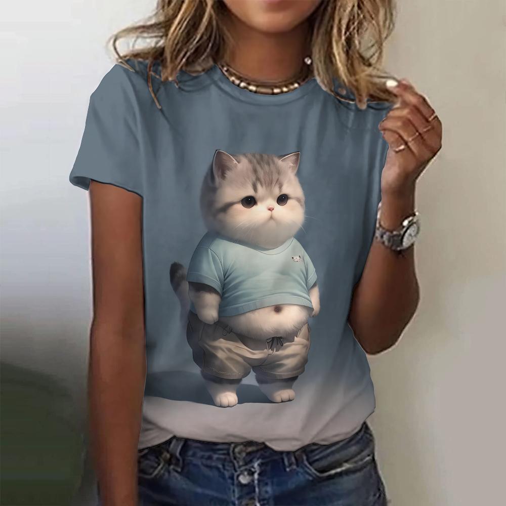 Смешной мультяшный кот 3D-печать Детские футболки Летние для мальчиков Уличная одежда Повседневная мода Y2k Футболка с коротким рукавом Футболки для девочек Топы Одежда