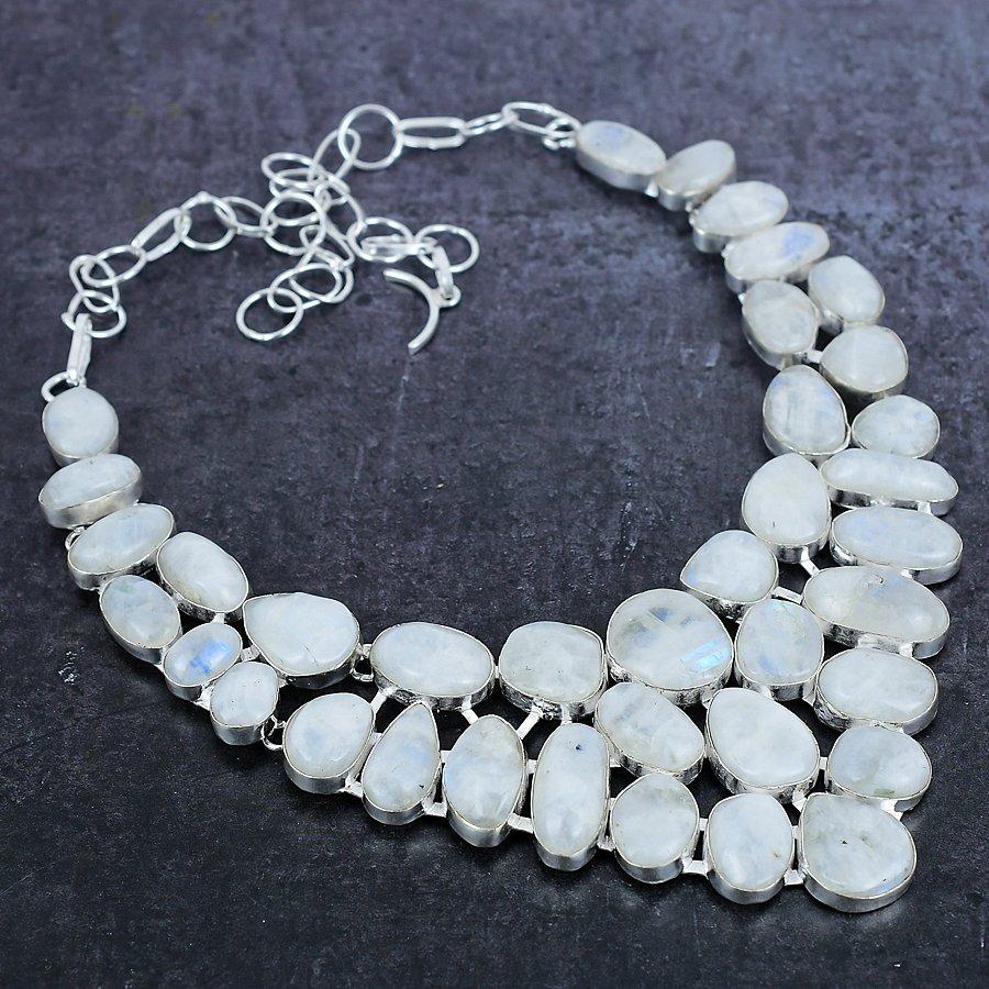 Natural Moonstone Gemstone 925 Sterling Silver Jewelry Necklace 18" t1T97