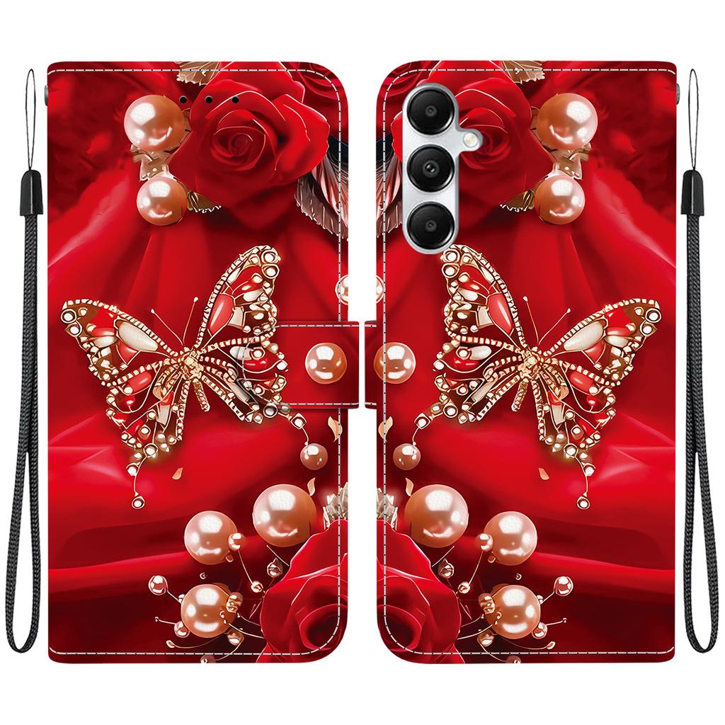 Чехол-книжка из искусственной кожи ручной работы для Samsung Galaxy A35 (A356E/A356B/A356U)- Противоскользящий ударопрочный чехол с ремешком на запястье и дизайнами в виде сердец/роз и кошек