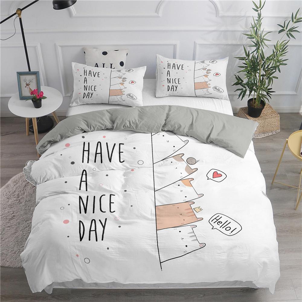 Cartoon Bedding Set Cute Cats Printed 3D Duvet Cover Set Twin Full Queen King Double Sizes Pillowcase Bedclothes Soft Polyester