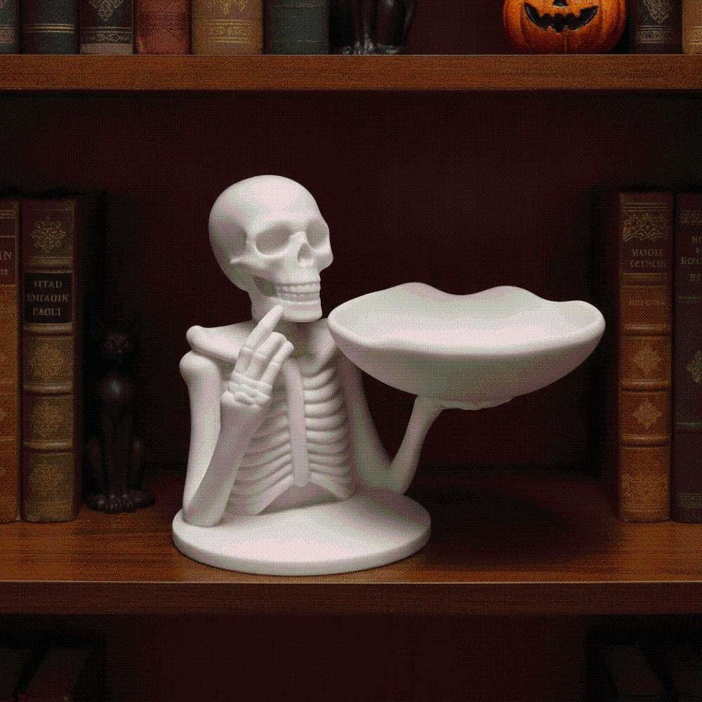 Matte White Skeleton Candy Bowl Bone Shape Spooky Jewelry Dish Skull Tray Decor Gift Seekers