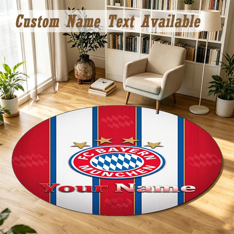 Round Rug Custom NameBayern Munich Pattern Non Slip Carpet Home Floor Decor