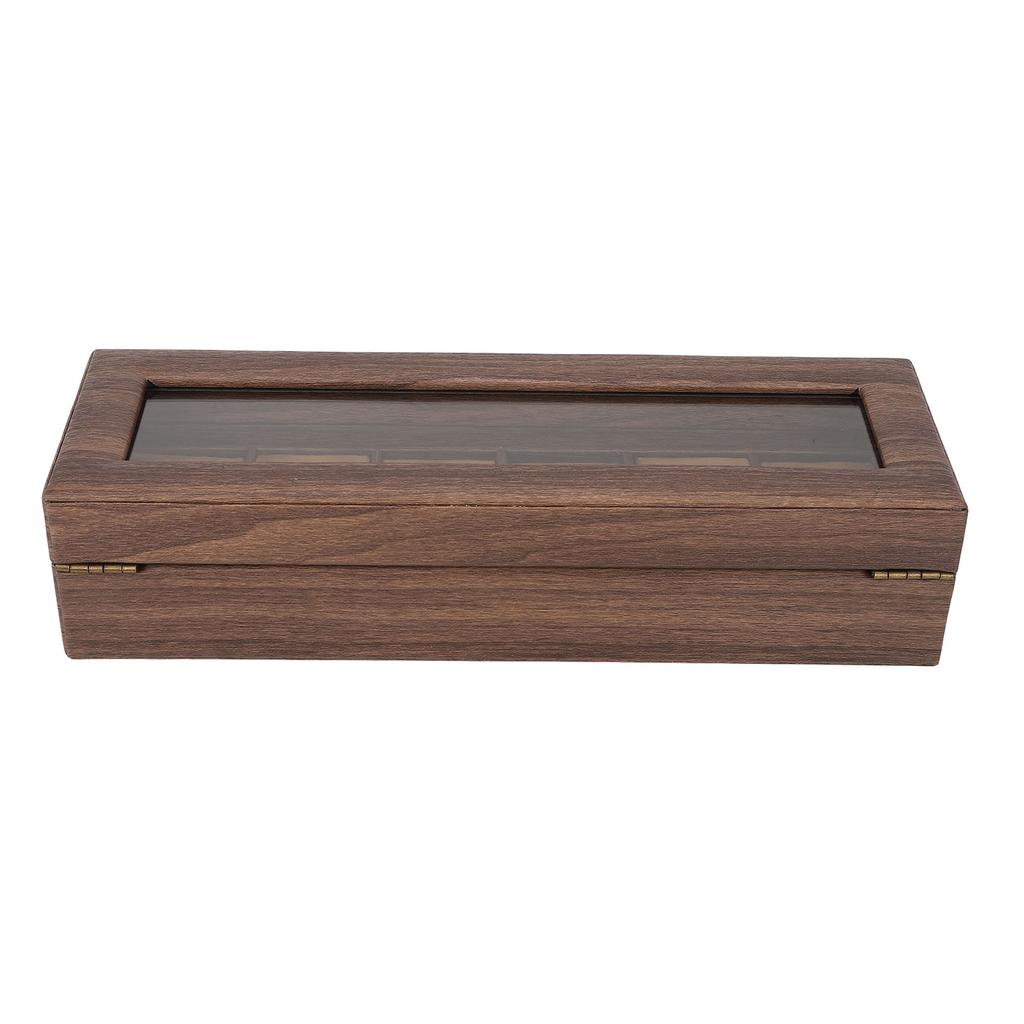 6 Slot Watch Storage Display Box Wood Grain PU Leather Lockable Wristwatch Protective Box