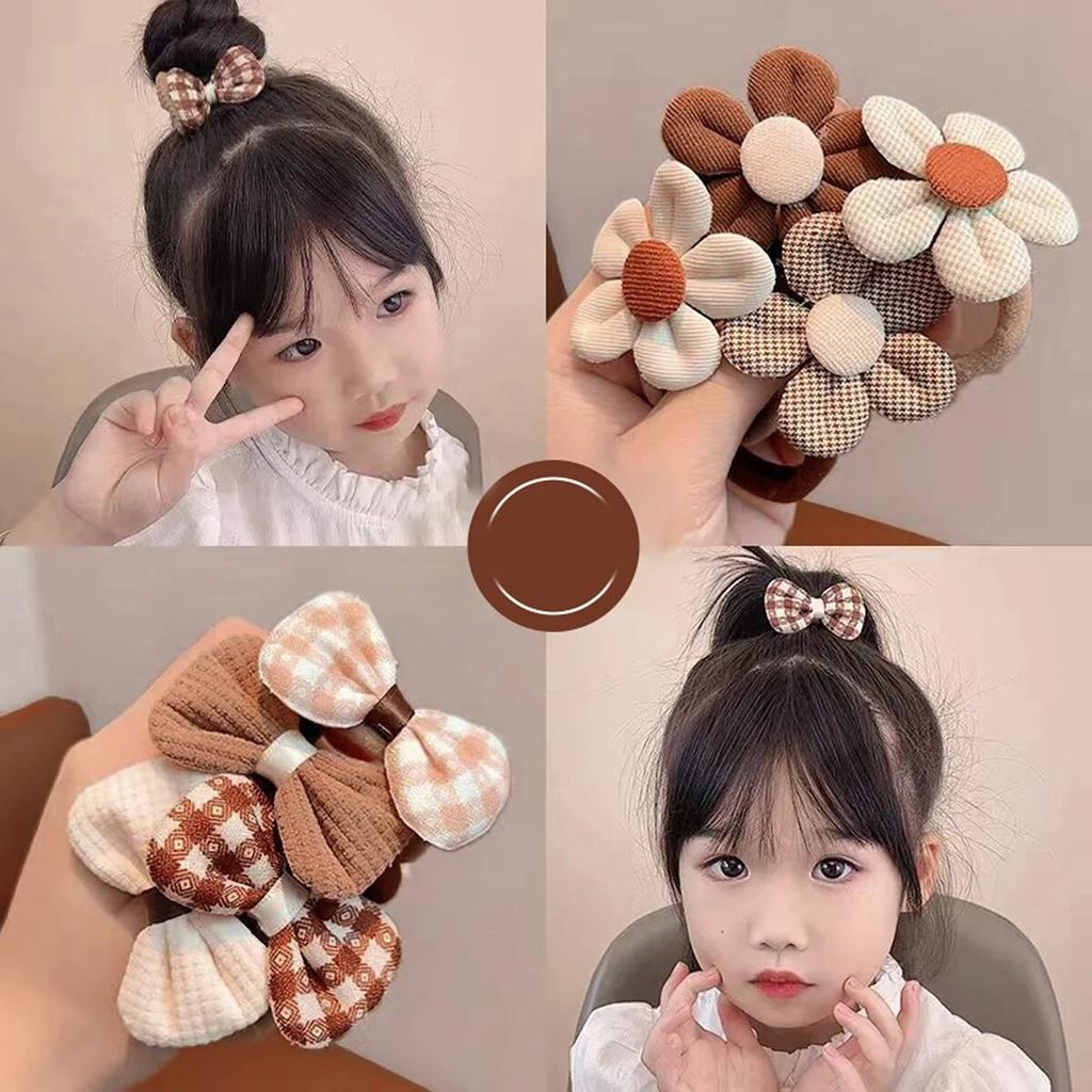 4Pcs Flower Girls Elastic Hair Bands Sweet Bow Hair Ties Children Ponytail Holder Rubber Band Headband Kids Hair Accessories