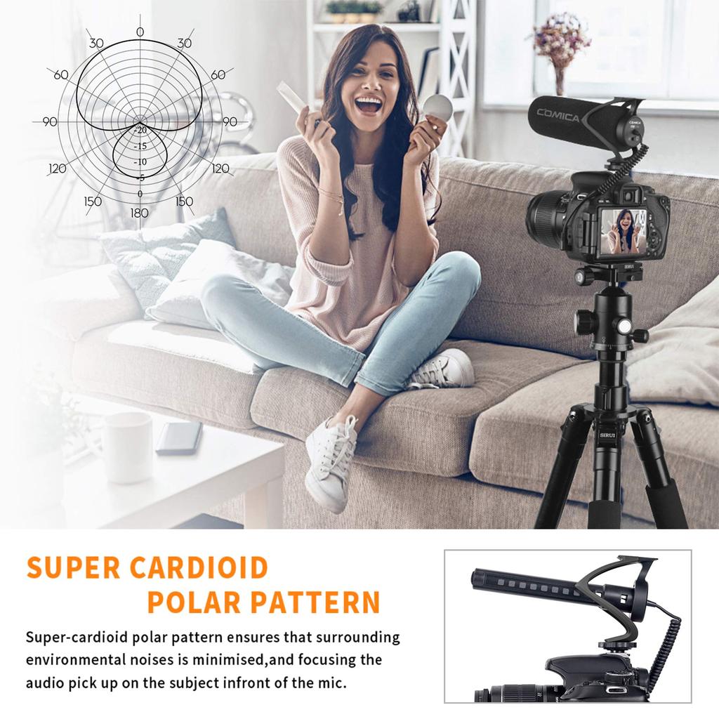 Comica CVM-V30 LITE Video Gun External Microphone for Sony, Nikon, Canon, DSLR Cameras, iPhone, and Huawei (Black)