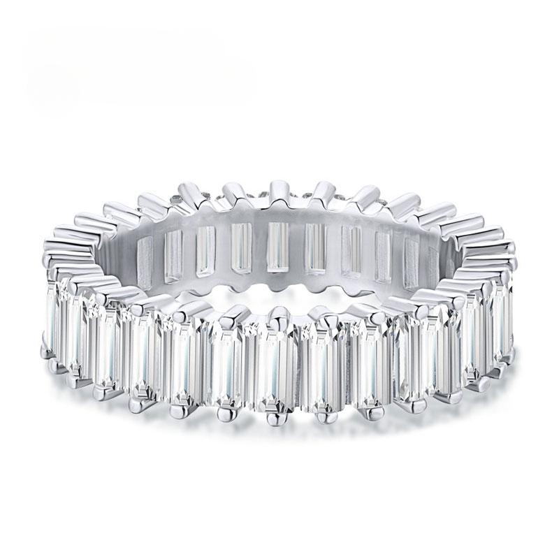 2*4 мм D цвет VVS1 Изумрудная огранка полное кольцо из моссанита для женщин и мужчин, стерлинговое серебро 925 пробы, 18-каратный классический бриллиантовый браслет Eternity Band