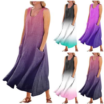 Женское повседневное удобное хлопковое карманное платье без рукавов с градиентным принтом