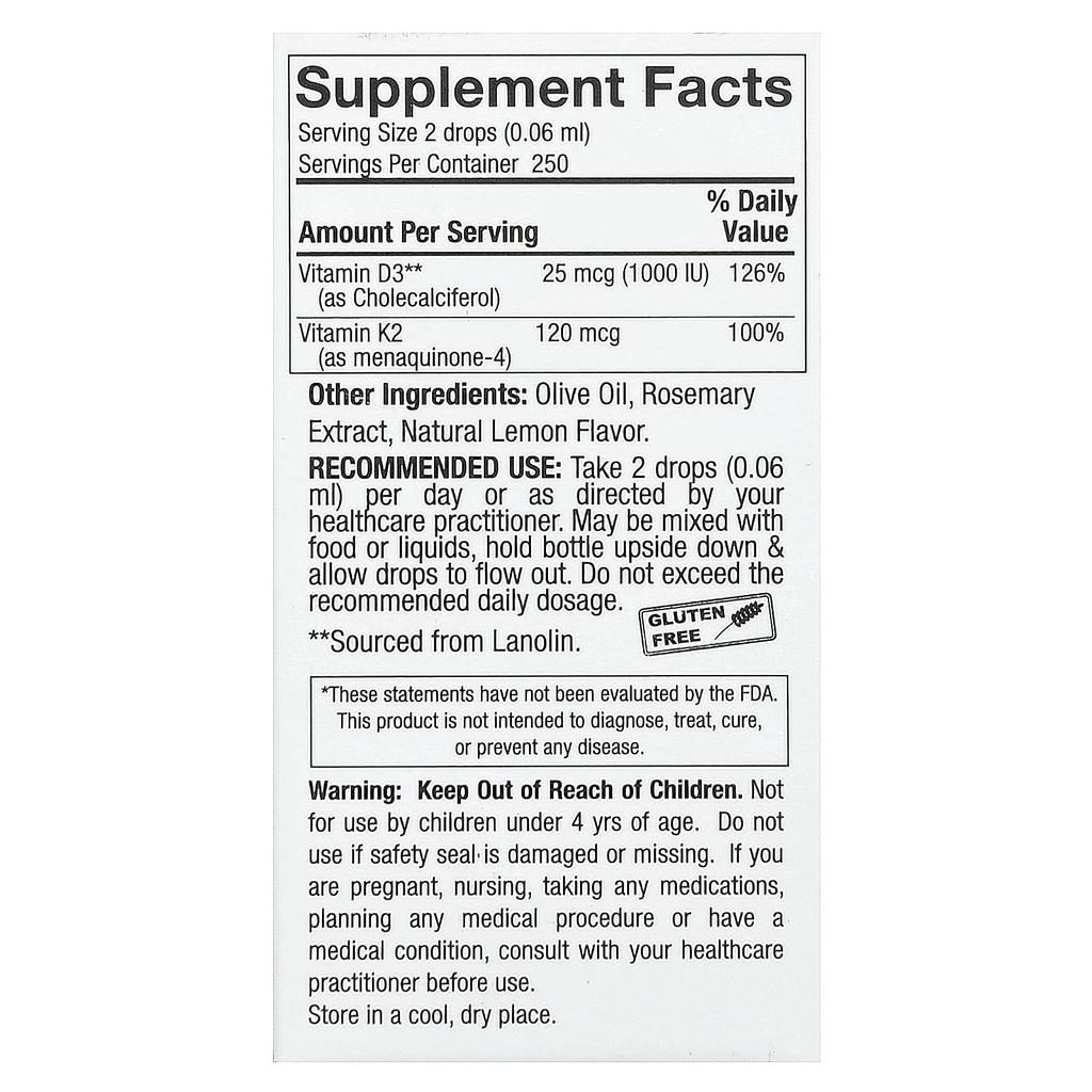 Nature'S Answer, Vitamin D3 & K2, 15Ml(0.5Fl Oz)