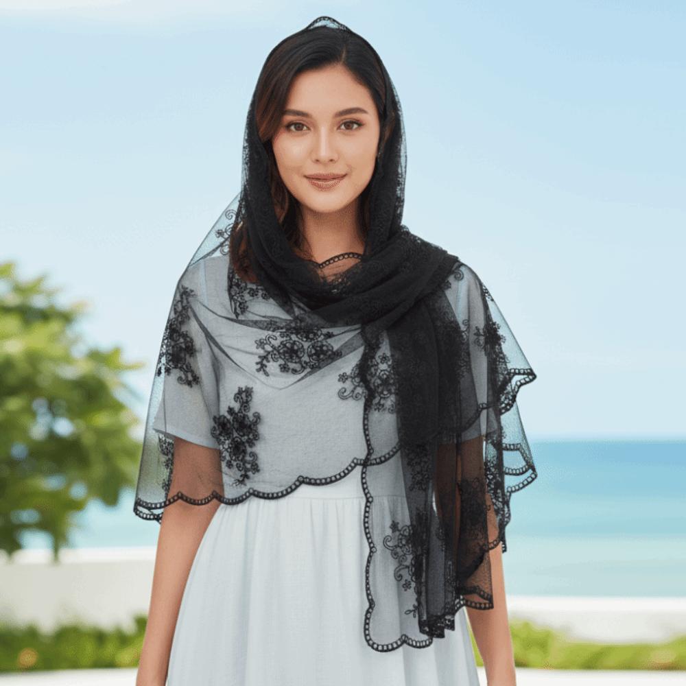 Breathable Floral Headwrap Lightweight Long Lace Scarf Neck Wrap Summer Hijab Travel Photoshoot