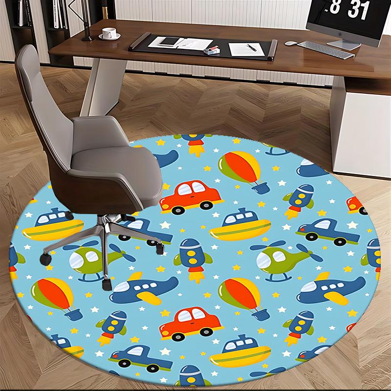Colorful Transportation Office Carpet Chair Mats, Fun Vehicle Pattern for Home Decor, Office Use, and Gift Giving1118091a