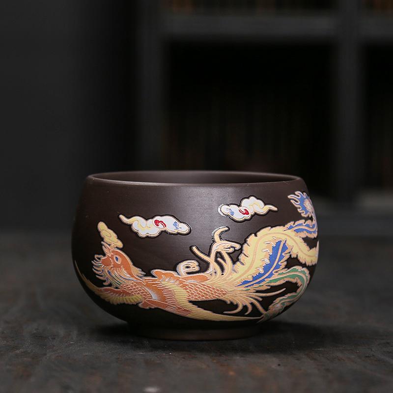Исинский фиолетовый глиняный горшок, домашняя китайская чашка для чая в виде дракона и феникса