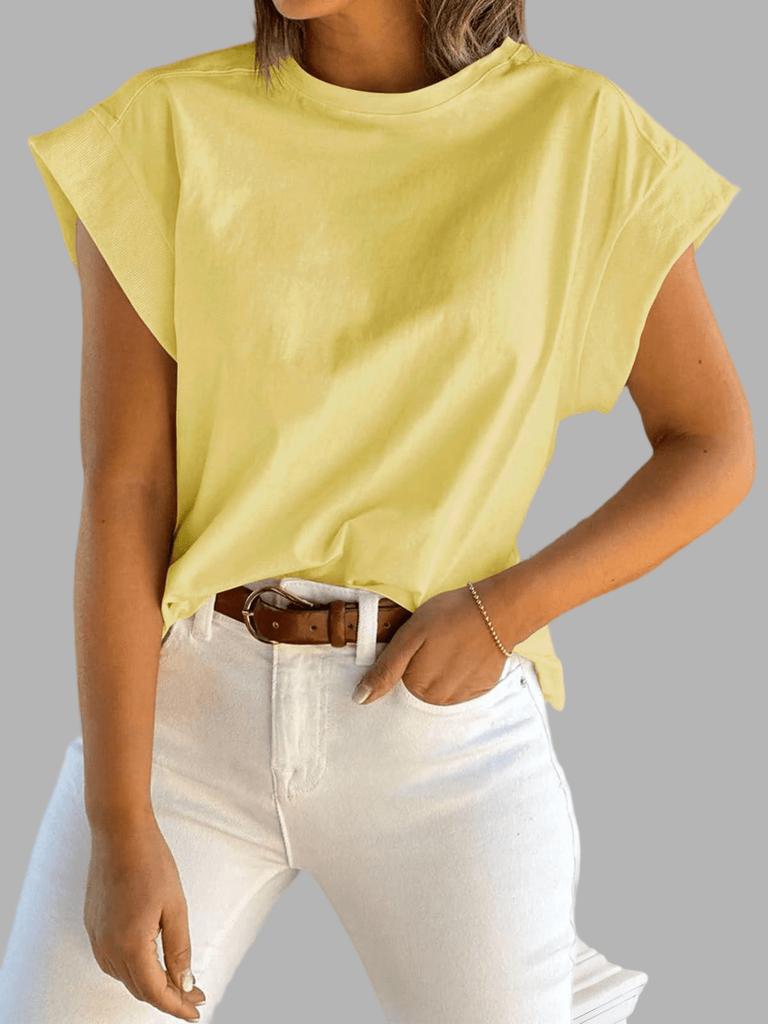 Women's Loose Basic Cap Sleeve T-Shirt Crew Neck Figure Friendly Summer Casual Top
