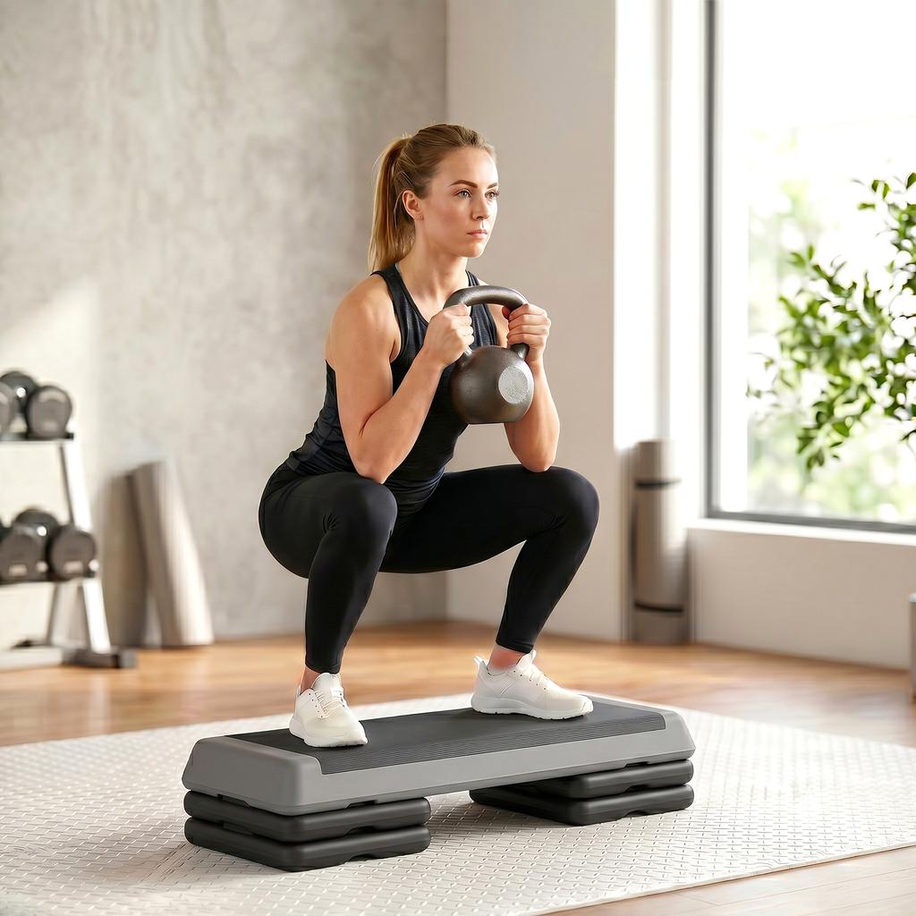 Adjustable Fitness Stepper, with Non-Slip Surface, for Home, Gym, Office Workout, Grey
