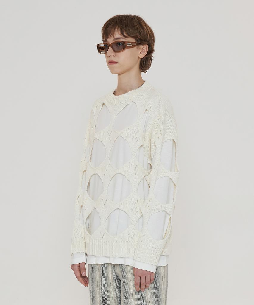 UNALLOYED Hole Argyle Round Knit / Ivory