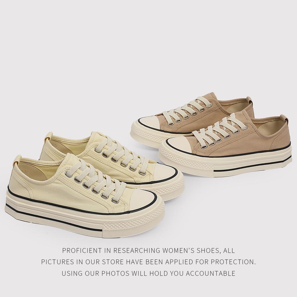 Summer Canvas Shoes New Women'S One-Pedal Round Head Lace-Up Non-Slip Thick-Soled Casual Board Shoes