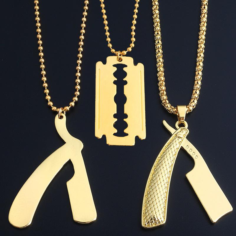 Fashion Razor Blades Pendant Necklaces Men Jewelry Male Shaver Shape Necklaces & Pendants Barber Shop Necklace for Male Boys