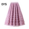 Женская юбка с высокой талией, А-силуэт, с оборками, однотонная, разбросанный подол, плиссированная, в стиле пэчворк, однотонная, в стиле принцессы, эластичный пояс, длина до щиколотки, макси