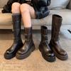 Cowhide Version~ Su Yinyin Belt Buckle Boots 6Cm Thick-Soled Locomotive Medium And High Boots Knight Boots Women'S Short Boots