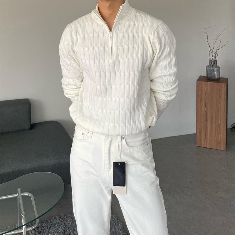 Осенне-зимняя мода, полуводолазка, мужской свитер на молнии, свитер с длинными рукавами, универсальный топ