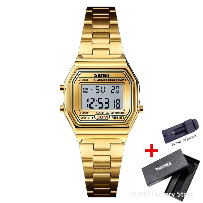SKMEI 1415 Luxury Clock Sports Watch for Women Retro Digital Stainless Steel Electron Waterproof Wristwatches 1123 Relojes Mujer