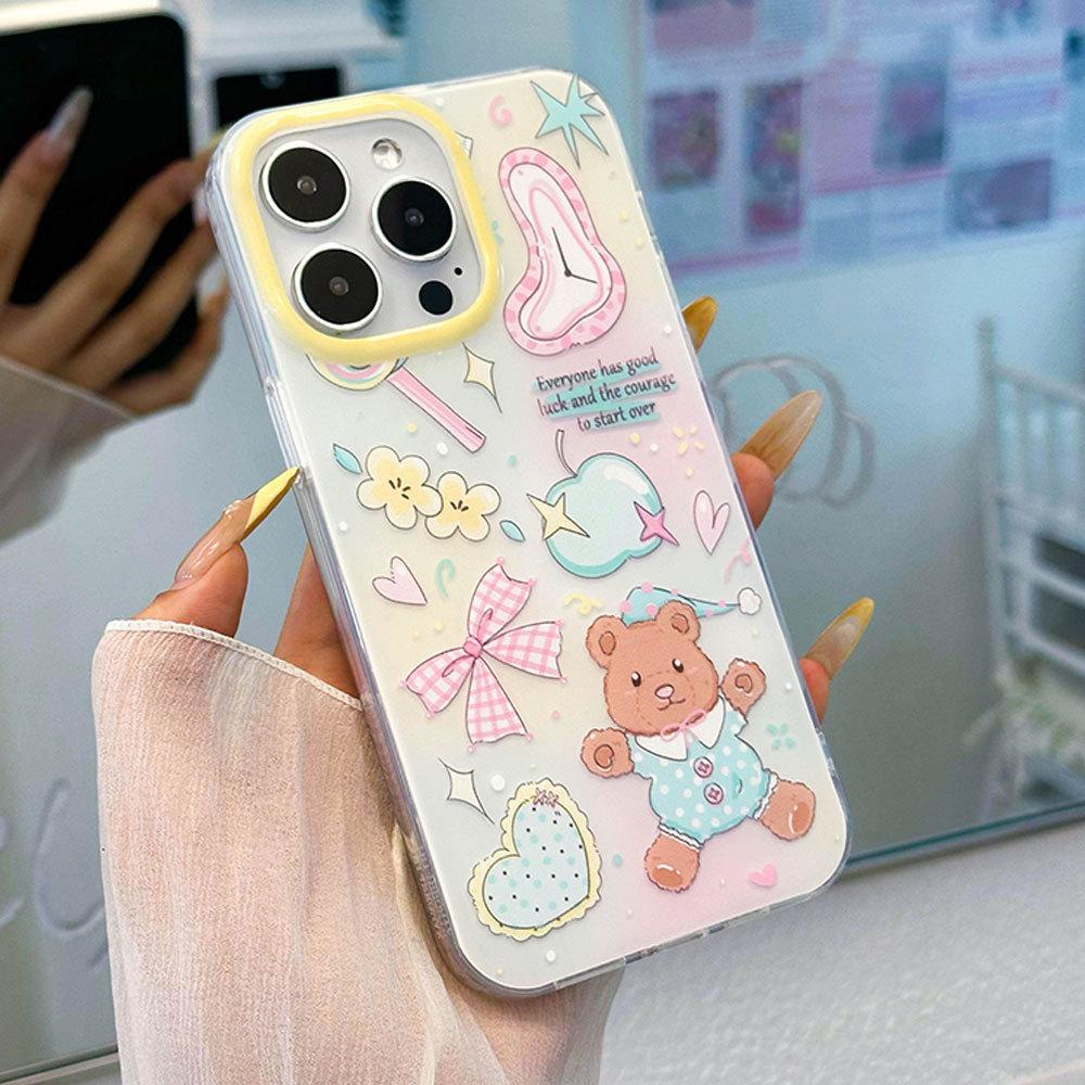 Cartoon Bear Suitable for Apple 16PM Cute 13 Mobile Phone Case Iphone15pro Bow Bracelet Protection Case