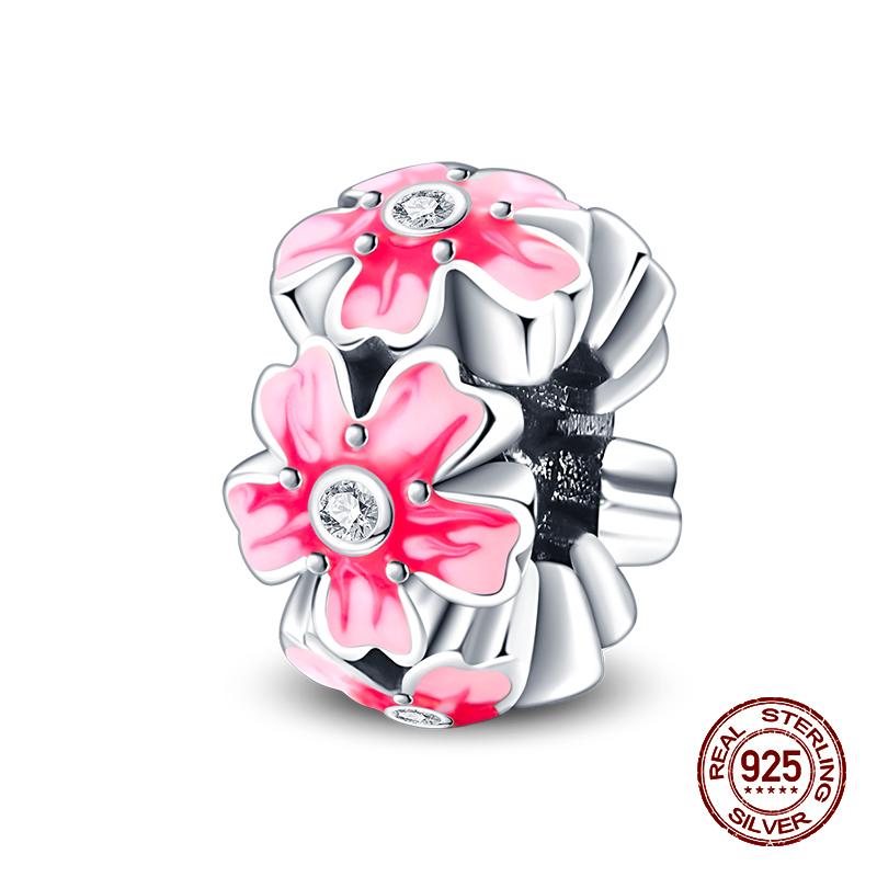 100% стерлингового серебра 925 пробы модные принцессы розовые банты подвески бусины подходят 925 оригинальные браслеты DIY ювелирные изделия подарки на годовщину