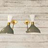 Mid-Century Modern Diabolo Wall Sconce Pair Italian Brass Adjustable Lighting  Lime Green Color