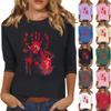 Женская модная повседневная футболка с рукавом три четверти и принтом на Хэллоуин, с круглым вырезом