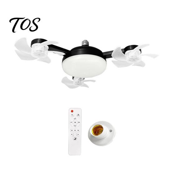 Quiet Room Fan with Light 3/4/5 Blade Ceiling & Remote Control, 2-in-1 Silent LED Drone E27 Socket Foldable Blades, 3-Speed Dimmable for Bedroom