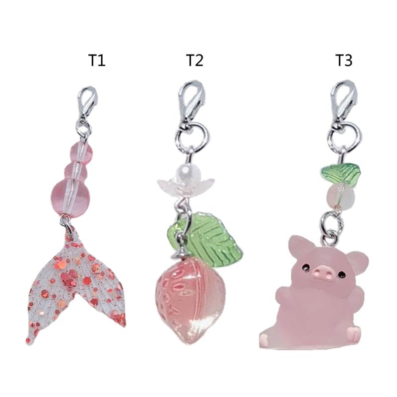 Fish Tail Strawberry Pig Hanging Pendant Sweet Phone Strap Bag Decoration Portable Hanging Lanyard Gift for Girls Women