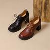 Fashion 2025 New Spring/Autumn Square Toe Chunky Heel Genuine Leather Women Pumps Lace Loafers Shoes for Women Ladies Shoes High Heels