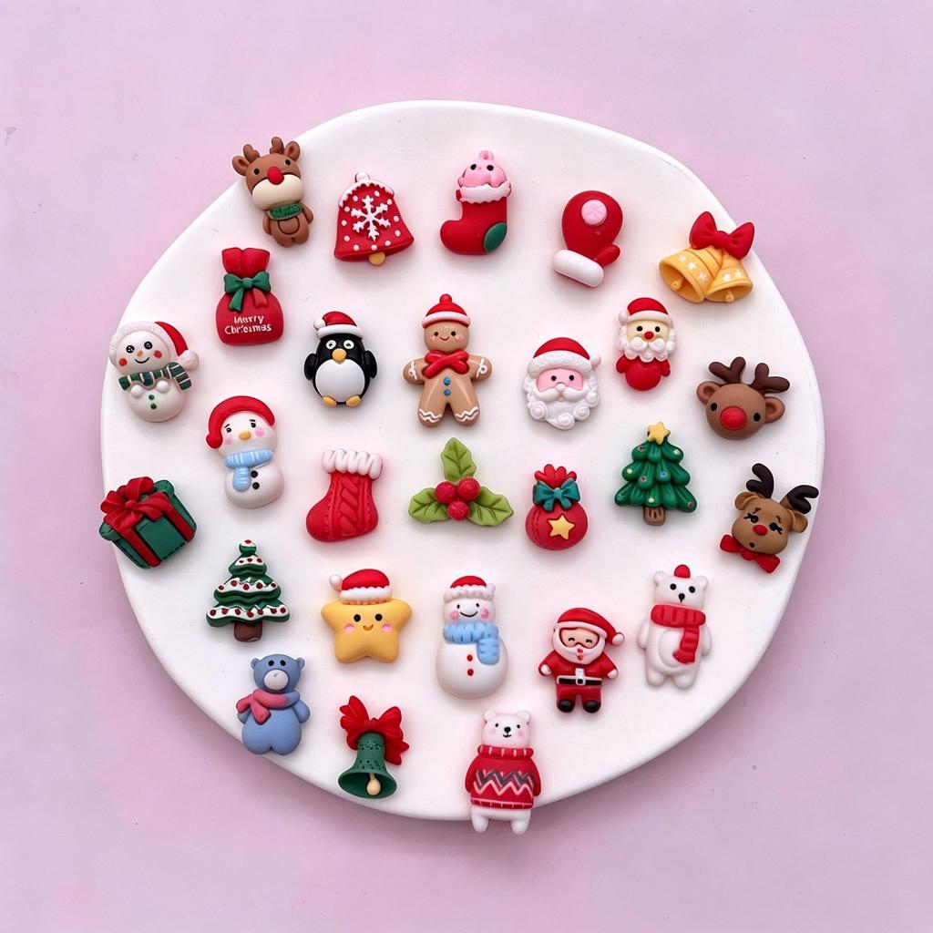 Cartoon Christmas Bell Resin Accessories Diy Cream Glue Hairpin Mobile Phone Case Shoe Buckle Christmas Tree Decoration