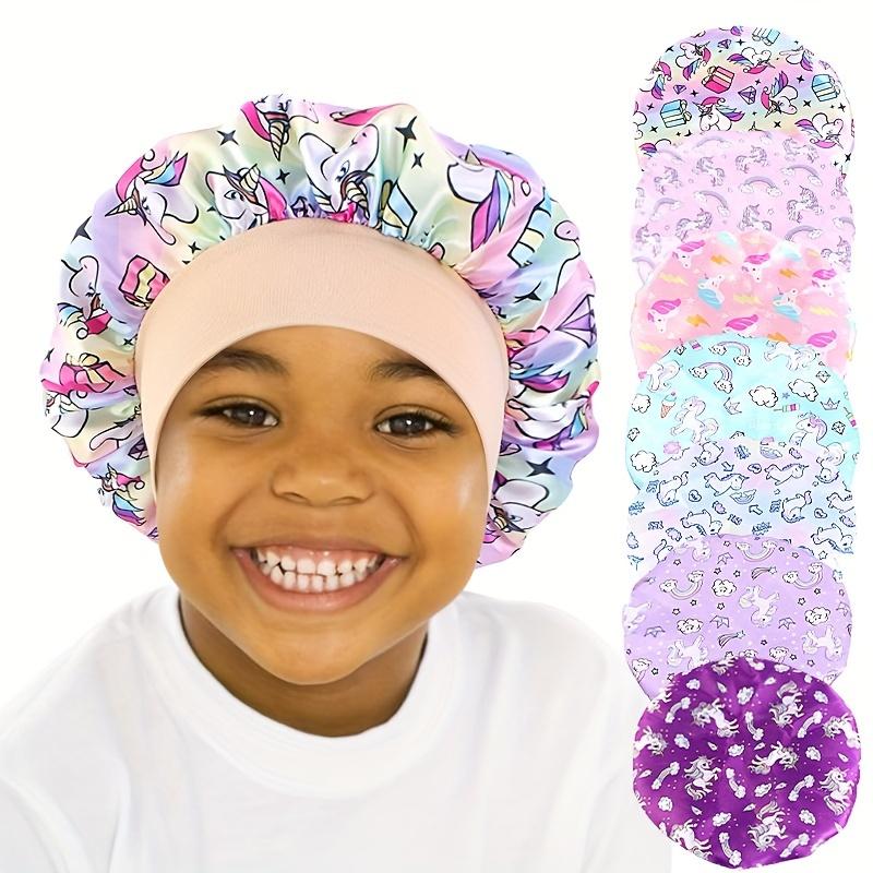Unicorn Cartoon Printed Satin Sleep Cap for Kids, Soft Silky Bonnet Hair Protection Hat for Toddlers & Babies, Girls' Nightwear Accessory