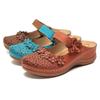 2023 Women's Sandals Large Size Vintage Flat Sandals Round Toe Flower Wedges Thick Sole Slippers for Women