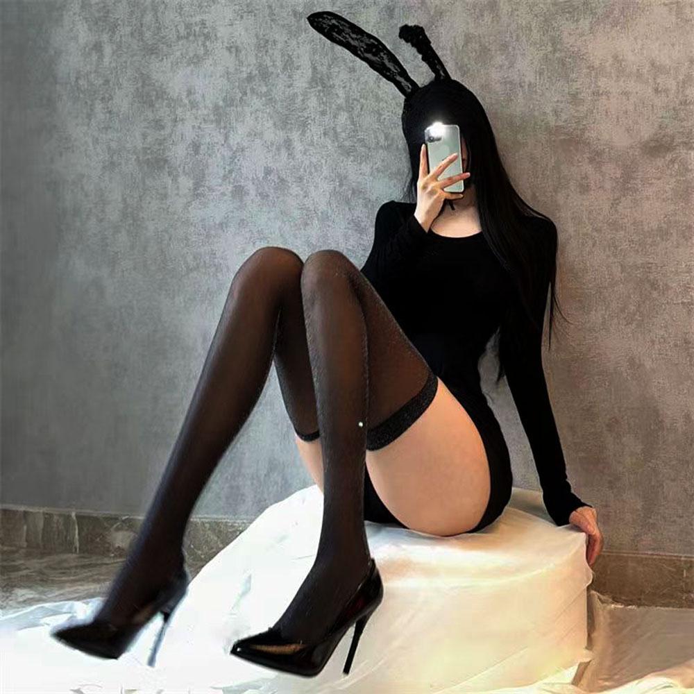 Блестящие чулки, женские сексуальные чулки выше колена, нейлоновые кружевные длинные носки, тонкие тонкие черные чулки для вечеринок, клуба Y2k