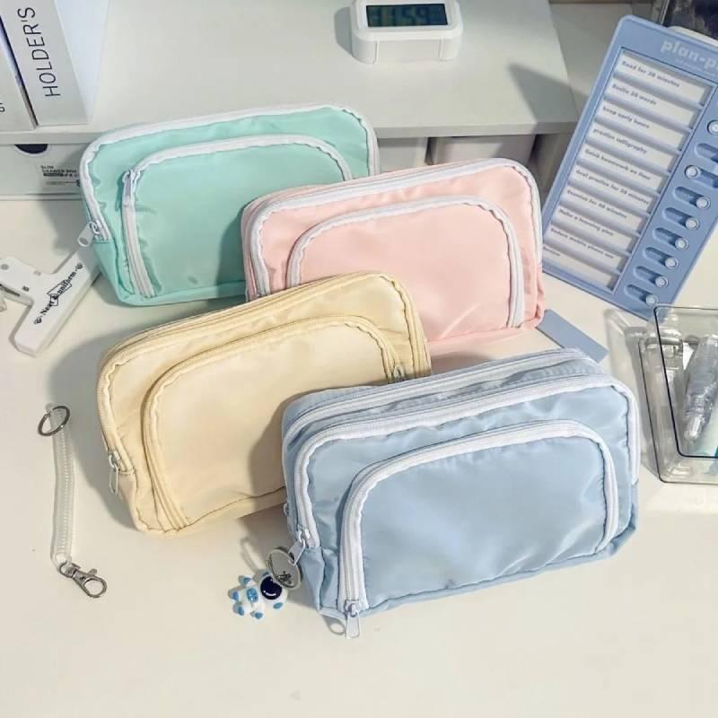 Stylish Large Capacity Ins Student Pencil Case Simple Front Open Window Makeup Bag