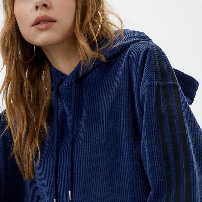 adidas X Ivy Park Halls Of Ivy Series однотонная мягкая удобная вельветовая толстовка с капюшоном унисекс с капюшоном синего цвета HG2521