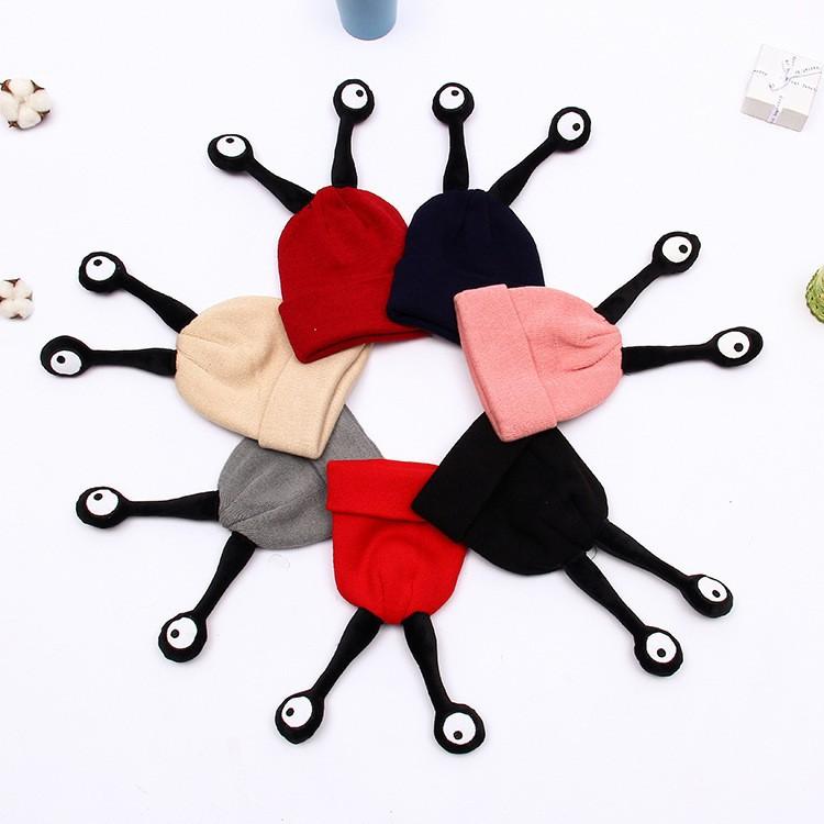 Забавные шерстяные шапки с насекомыми на зиму, мультяшные шапки-пуловеры с большими глазами для мальчиков и девочек и вязаные теплые шапки для детей.
