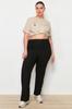 Women's Plus Size Trousers Fashion New Season Black Wide Cut Knitted Trousers
