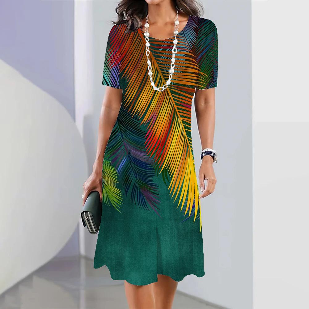 Holiday Leisure Short-sleeved Floral Printed Hawaiian Fashion Loose Swing Skirt Party Women's Sexy Bohemian Dress