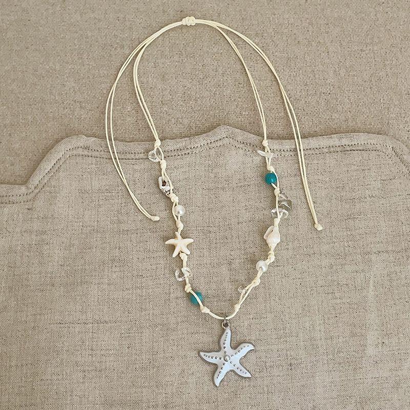 Вощеный шнур, ракушка морской звезды, жемчужное ожерелье, морской отдых, ожерелье-чокер, летнее свежее и милое, высококлассное ожерелье, женское