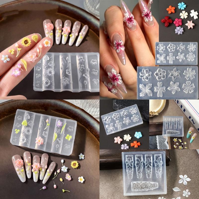 3D Silicone Flower Nail Mold Reusable Petal Template DIY Nail Art Decorations Manicure Tool