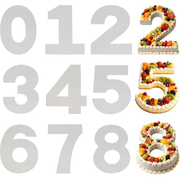 Number Cake Mold Baking Forms Moulds, 9 Pieces 0-8 Cake Number Stencils, 12 Inch Numbers Cake Pans, Flat Plastic Mold Numerical Templates Cutting for