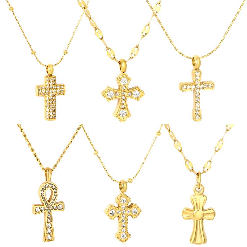Zircon Cross Pendant Necklace Light Luxury Fashion Jewelry Gift for Women Delicate Collarbone Chain
