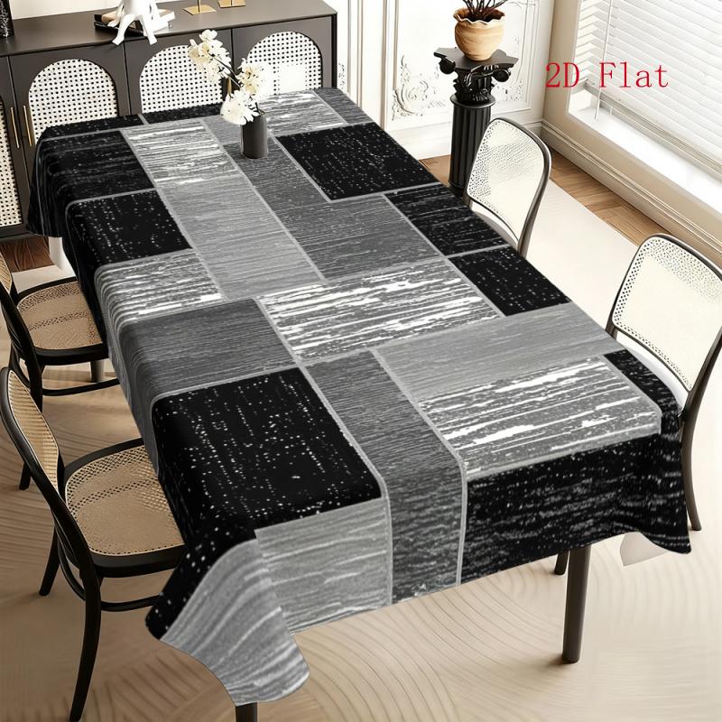 1pc ESRBSO Modern Minimalist Rectangular Tablecloth Suitable for Dining Table, Kitchen, Office - Square Patchwork Cover with Neutral Black Gray White,