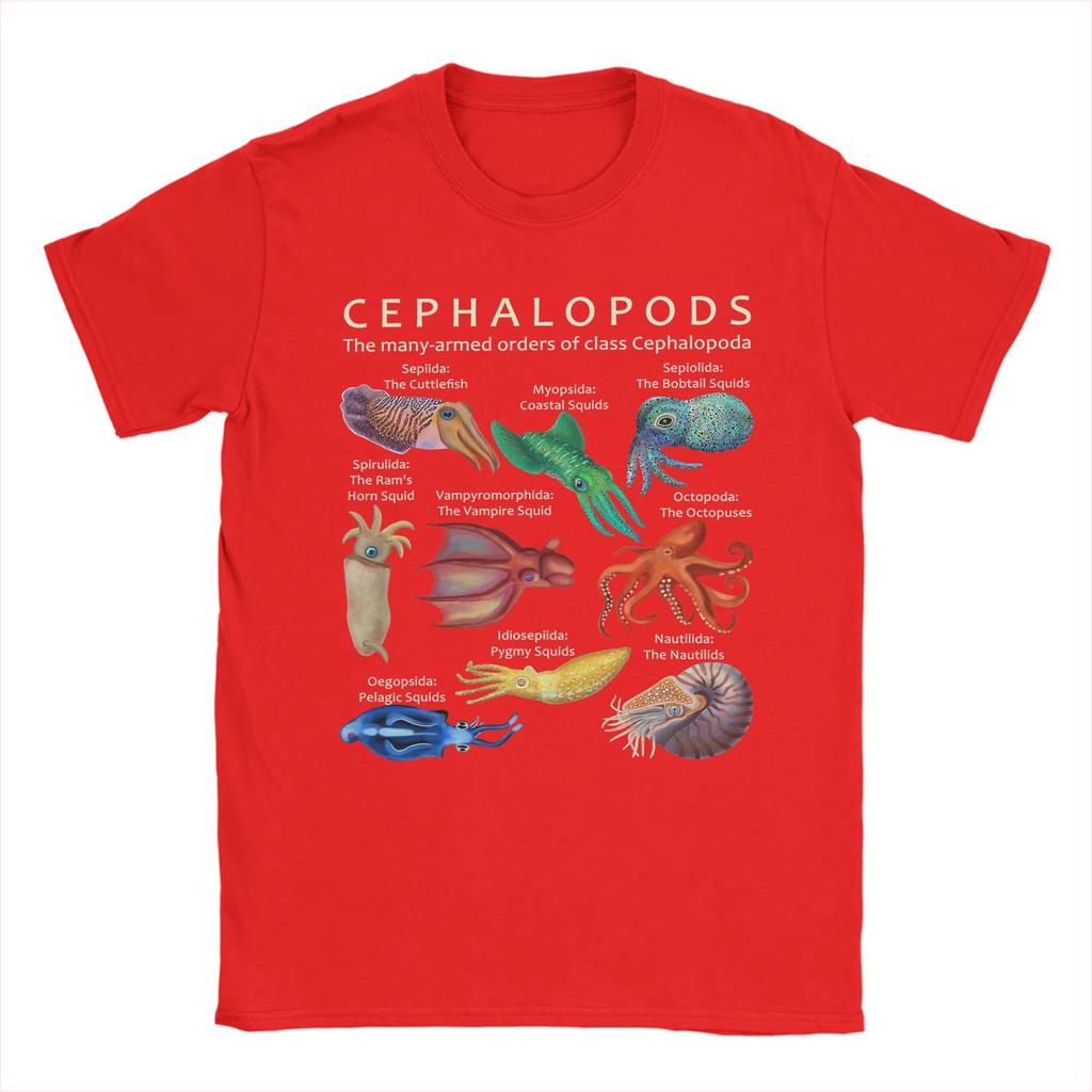 Футболка Cephalopod- Осьминог Кальмар Каракатица и Наутилус для мужчин из чистого хлопка Удивительная футболка Футболки с круглым вырезом Топы Идея Футболки