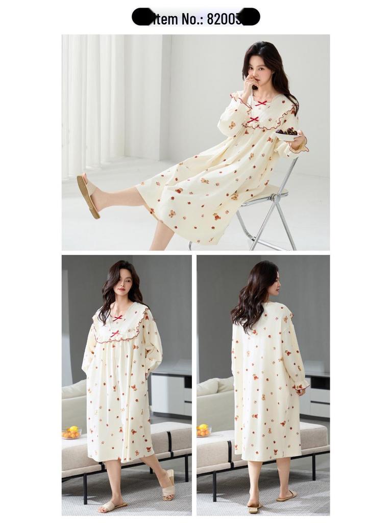 Женская ночная сорочка для беременных из 100% чистого хлопка с антибактериальным эффектом, в корейском стиле, с длинным рукавом - свободного кроя для осени/зимы/весны